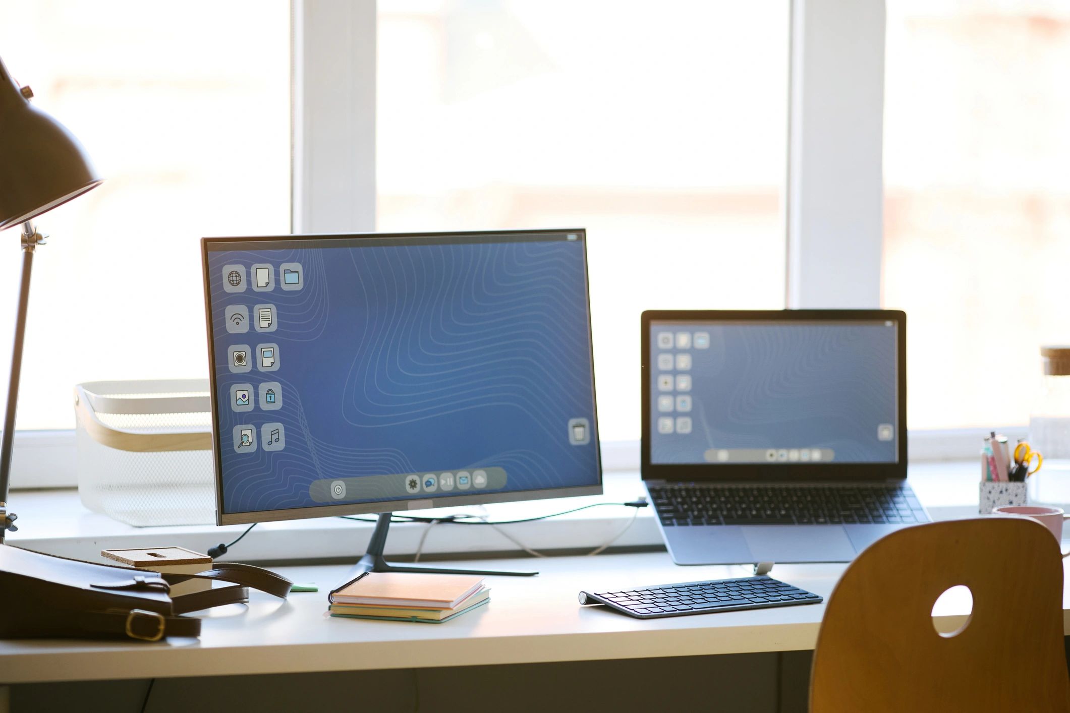 Computadora de escritorio y laptop en oficina